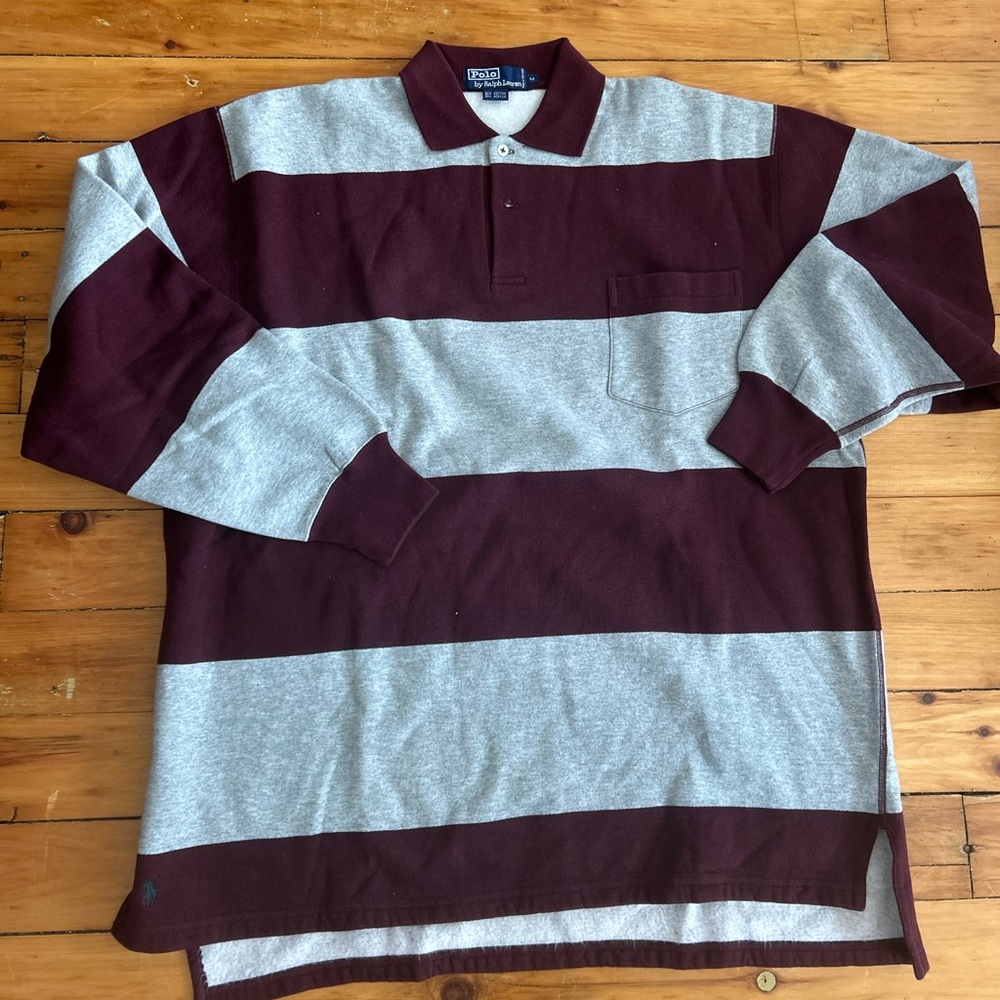 Polo Ralph Lauren vintage rugby striped red gray polo pocket medium